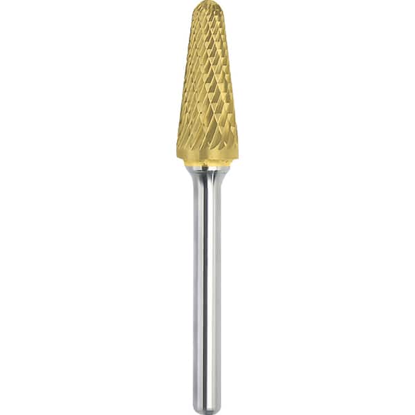 Made in USA - 9.5mm Cut Diam, 0.2362" Shank Diam, Cone Head Double Cut Burr - Carbide, 27mm LOC, 72mm OAL - Americas Industrial Supply