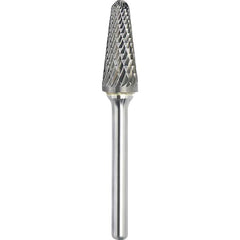 Made in USA - 9.5mm Cut Diam, 0.2362" Shank Diam, Cone Head Double Cut Burr - Carbide, 27mm LOC, 71mm OAL - Americas Industrial Supply