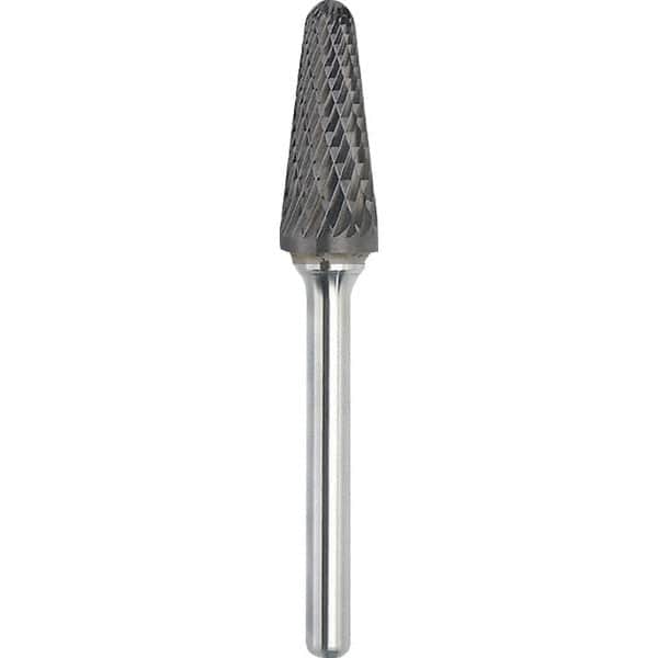 Made in USA - 9.5mm Cut Diam, 0.2362" Shank Diam, Cone Head Double Cut Burr - Carbide, 27mm LOC, 72mm OAL - Americas Industrial Supply