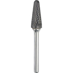 Made in USA - 3/8" Cut Diam, 1/4" Shank Diam, Cone Head Double Cut Burr - Carbide, 1-1/16" LOC, 2-13/16" OAL - Americas Industrial Supply