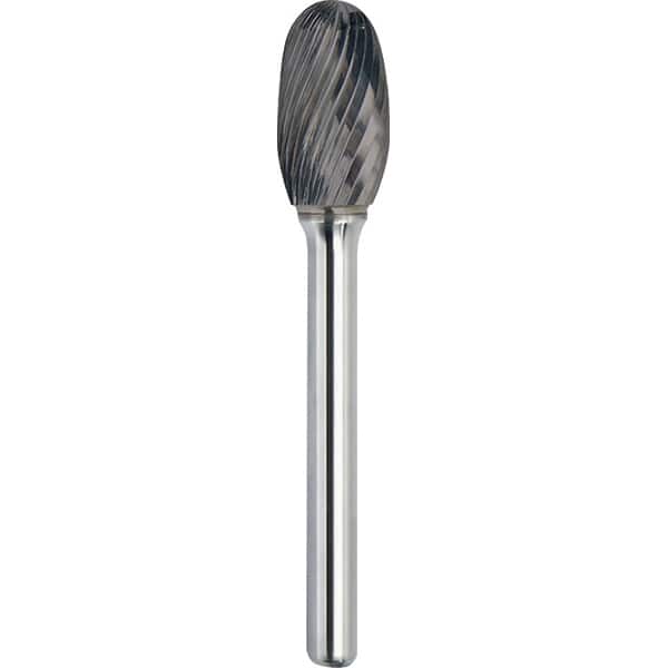 Made in USA - 9.5mm Cut Diam, 0.2362" Shank Diam, Oval Head Single Cut Burr - Carbide, 16mm LOC, 61mm OAL - Americas Industrial Supply
