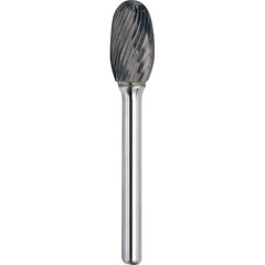 Made in USA - 1/2" Cut Diam, 1/4" Shank Diam, Oval Head Single Cut Burr - Carbide, 7/8" LOC, 2-5/8" OAL - Americas Industrial Supply