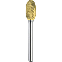 Made in USA - 1/2" Cut Diam, 1/4" Shank Diam, Oval Head Single Cut Burr - Carbide, 7/8" LOC, 2-5/8" OAL - Americas Industrial Supply