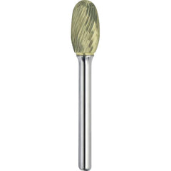 Made in USA - 3/8" Cut Diam, 1/4" Shank Diam, Oval Head Single Cut Burr - Carbide, 5/8" LOC, 2-3/8" OAL - Americas Industrial Supply