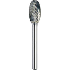 Made in USA - 1/2" Cut Diam, 1/4" Shank Diam, Oval Head Single Cut Burr - Carbide, 7/8" LOC, 2-5/8" OAL - Americas Industrial Supply