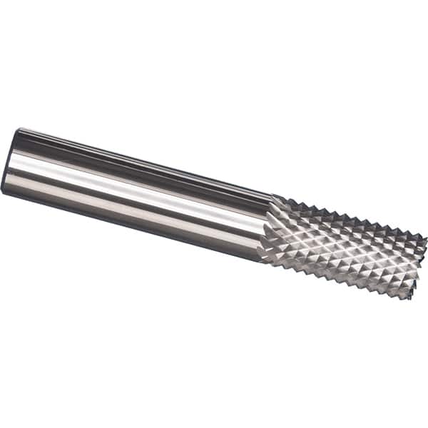 Made in USA - 3mm Diam, 12mm LOC, Burr End, Solid Carbide Diamond Pattern Router Bit - Right Hand Cut, 38mm OAL, Use on Fiberglass - Americas Industrial Supply