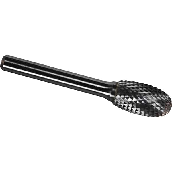 Made in USA - 3/4" Cut Diam, 1/4" Shank Diam, Oval Head Diamond Cut Burr - Carbide, 1" LOC, 2-3/4" OAL - Americas Industrial Supply