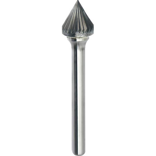 Made in USA - 3/4" Cut Diam, 1/4" Shank Diam, Cone Head Single Cut Burr - Carbide, 11/16" LOC, 2-7/16" OAL - Americas Industrial Supply