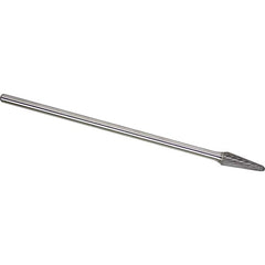Made in USA - 1/4" Cut Diam, 1/4" Shank Diam, Cone Head Single Cut Burr - Carbide, 5/8" LOC, 6-3/4" OAL - Americas Industrial Supply