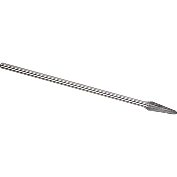 Made in USA - 3/8" Cut Diam, 1/4" Shank Diam, Cone Head Single Cut Burr - Carbide, 1-1/16" LOC, 7-1/16" OAL - Americas Industrial Supply