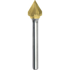 Made in USA - 5/8" Cut Diam, 1/4" Shank Diam, Cone Head Single Cut Burr - Carbide, 9/16" LOC, 2-5/16" OAL - Americas Industrial Supply