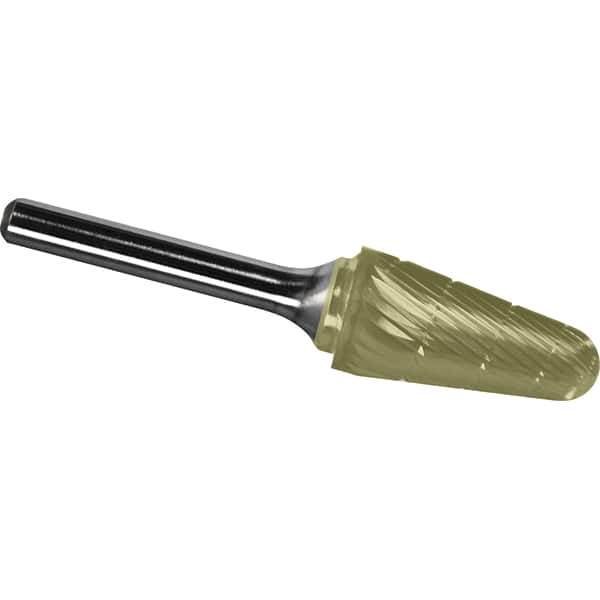 Made in USA - 5/8" Cut Diam, 1/4" Shank Diam, Cone Head Chipbreaker Cut Burr - Carbide, 1-5/16" LOC, 3-1/16" OAL - Americas Industrial Supply