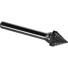 Made in USA - 5/8" Cut Diam, 1/4" Shank Diam, Cone Head Diamond Cut Burr - Carbide, 9/16" LOC, 2-5/16" OAL - Americas Industrial Supply