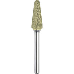 Made in USA - 1/4" Cut Diam, 1/4" Shank Diam, Cone Head Double Cut Burr - Carbide, 5/8" LOC, 2" OAL - Americas Industrial Supply