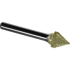 Made in USA - 5/8" Cut Diam, 1/4" Shank Diam, Cone Head Diamond Cut Burr - Carbide, 9/16" LOC, 2-5/16" OAL - Americas Industrial Supply