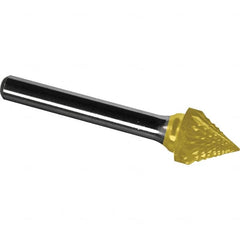 Made in USA - 5/16" Cut Diam, 1/4" Shank Diam, Cone Head Diamond Cut Burr - Carbide, 5/16" LOC, 2-1/16" OAL - Americas Industrial Supply