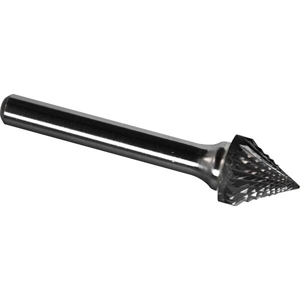 Made in USA - 9.5mm Cut Diam, 0.2362" Shank Diam, Cone Head Diamond Cut Burr - Carbide, 8mm LOC, 53mm OAL - Americas Industrial Supply