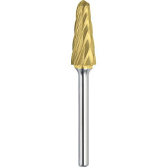 Made in USA - 5/8" Cut Diam, 1/4" Shank Diam, Cone Head Aluma Cut Burr - Carbide, 1-5/16" LOC, 3-1/16" OAL - Americas Industrial Supply