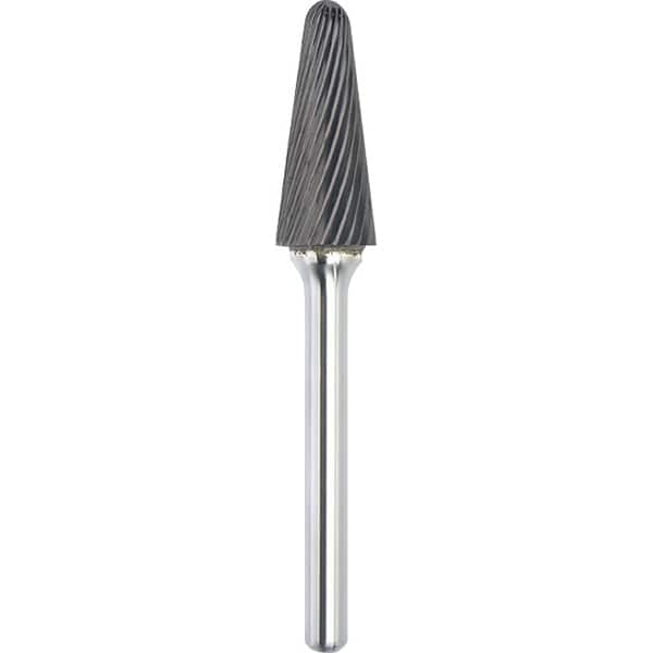 Made in USA - 9.5mm Cut Diam, 0.2362" Shank Diam, Cone Head Single Cut Burr - Carbide, 27mm LOC, 72mm OAL - Americas Industrial Supply