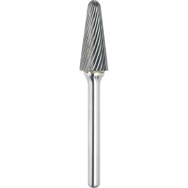 Made in USA - 1/2" Cut Diam, 1/4" Shank Diam, Cone Head Single Cut Burr - Carbide, 1-1/8" LOC, 2-7/8" OAL - Americas Industrial Supply