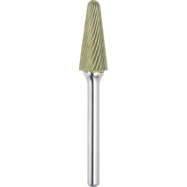 Made in USA - 9.5mm Cut Diam, 0.2362" Shank Diam, Cone Head Single Cut Burr - Carbide, 27mm LOC, 72mm OAL - Americas Industrial Supply