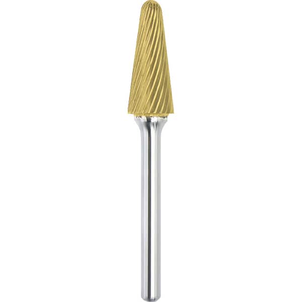 Made in USA - 3/8" Cut Diam, 1/4" Shank Diam, Cone Head Single Cut Burr - Carbide, 1-1/16" LOC, 2-13/16" OAL - Americas Industrial Supply
