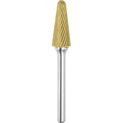 Made in USA - 3/8" Cut Diam, 1/4" Shank Diam, Cone Head Single Cut Burr - Carbide, 1-1/16" LOC, 2-13/16" OAL - Americas Industrial Supply