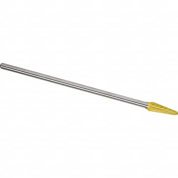 Made in USA - 1/2" Cut Diam, 1/4" Shank Diam, Cone Head Single Cut Burr - Carbide, 1-1/8" LOC, 7-1/8" OAL - Americas Industrial Supply