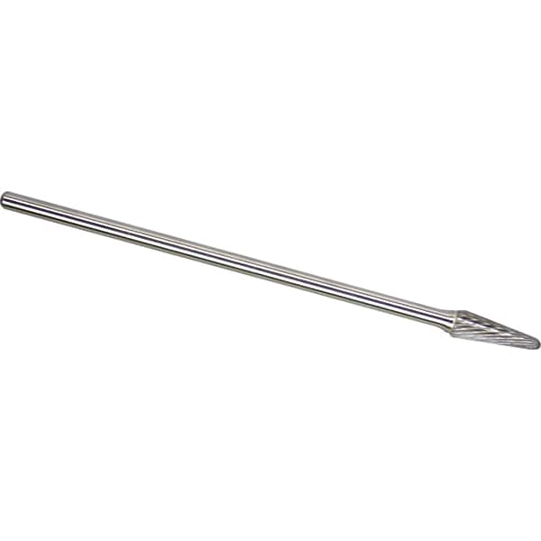 Made in USA - 1/4" Cut Diam, 1/4" Shank Diam, Cone Head Single Cut Burr - Carbide, 5/8" LOC, 6" OAL - Americas Industrial Supply