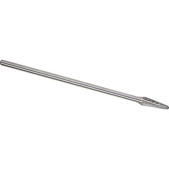 Made in USA - 1/4" Cut Diam, 1/4" Shank Diam, Cone Head Single Cut Burr - Carbide, 5/8" LOC, 6" OAL - Americas Industrial Supply