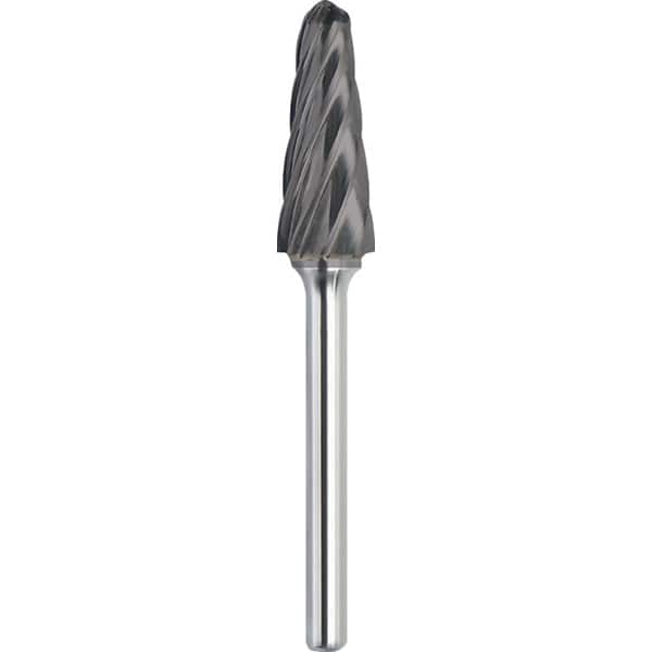 Made in USA - 9.5mm Cut Diam, 0.2362" Shank Diam, Cone Head Aluma Cut Burr - Carbide, 27mm LOC, 72mm OAL - Americas Industrial Supply