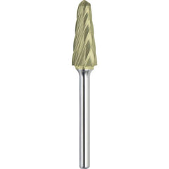 Made in USA - 5/8" Cut Diam, 1/4" Shank Diam, Cone Head Aluma Cut Burr - Carbide, 1-3/16" LOC, 2-15/16" OAL - Americas Industrial Supply