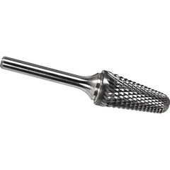 Made in USA - 3/4" Cut Diam, 1/4" Shank Diam, Cone Head Diamond Cut Burr - Carbide, 1-1/2" LOC, 3-1/4" OAL - Americas Industrial Supply