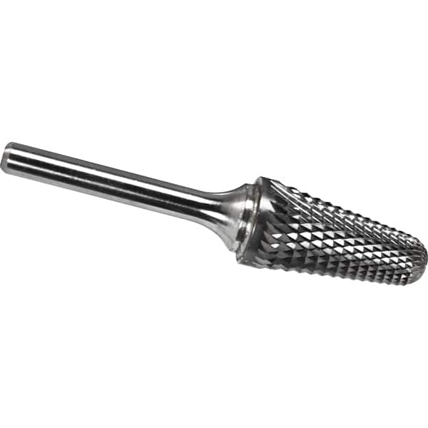 Made in USA - 19mm Cut Diam, 0.2362" Shank Diam, Cone Head Diamond Cut Burr - Carbide, 38mm LOC, 83mm OAL - Americas Industrial Supply