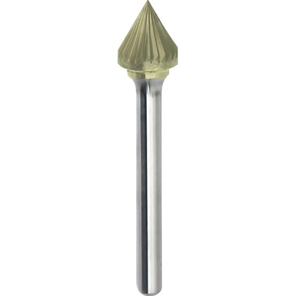 Made in USA - 3/8" Cut Diam, 1/4" Shank Diam, Cone Head Single Cut Burr - Carbide, 5/16" LOC, 2-1/16" OAL - Americas Industrial Supply