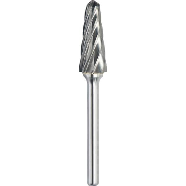 Made in USA - 9.5mm Cut Diam, 0.2362" Shank Diam, Cone Head Aluma Cut Burr - Carbide, 27mm LOC, 71mm OAL - Americas Industrial Supply