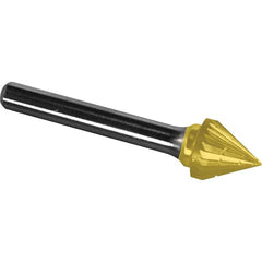 Made in USA - 1/2" Cut Diam, 1/4" Shank Diam, Cone Head Chipbreaker Cut Burr - Carbide, 7/16" LOC, 2-3/16" OAL - Americas Industrial Supply