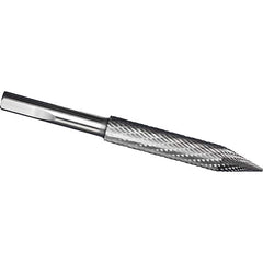 Made in USA - 1/2" Cut Diam, 3/8" Shank Diam, Cone Head Tire Cut Burr - Carbide, 3" LOC, 5" OAL - Americas Industrial Supply