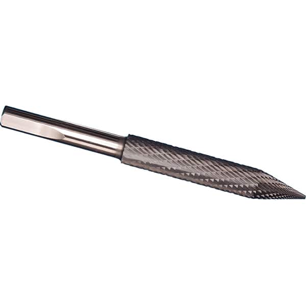 Made in USA - 7/32" Cut Diam, 1/4" Shank Diam, Cone Head Tire Cut Burr - Carbide, 2" LOC, 3" OAL - Americas Industrial Supply