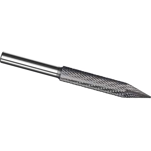 Made in USA - 7/32" Cut Diam, 1/4" Shank Diam, Cone Head Tire Cut Burr - Carbide, 2" LOC, 3" OAL - Americas Industrial Supply