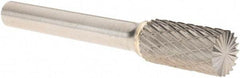 Made in USA - 3/8" Cut Diam, 1/4" Shank Diam, Cylinder with End Cut Head Double Cut Burr - Carbide, 3/4" LOC, 2-1/2" OAL - Americas Industrial Supply