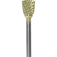 Made in USA - 1/4" Cut Diam, 0.0925" Shank Diam, Inverted Cone Head Double Cut Burr - Carbide, 1/4" LOC, 1-3/4" OAL - Americas Industrial Supply