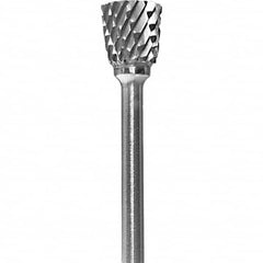 Made in USA - 1/4" Cut Diam, 0.0925" Shank Diam, Inverted Cone Head Double Cut Burr - Carbide, 1/4" LOC, 1-3/4" OAL - Americas Industrial Supply