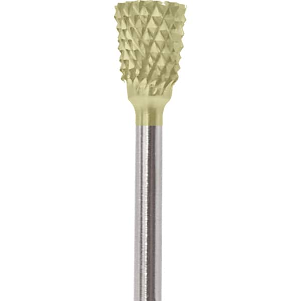 Made in USA - 1/4" Cut Diam, 0.0925" Shank Diam, Inverted Cone Head Diamond Cut Burr - Carbide, 1/4" LOC, 1-3/4" OAL - Americas Industrial Supply