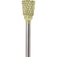 Made in USA - 1/4" Cut Diam, 0.0925" Shank Diam, Inverted Cone Head Diamond Cut Burr - Carbide, 1/4" LOC, 1-3/4" OAL - Americas Industrial Supply