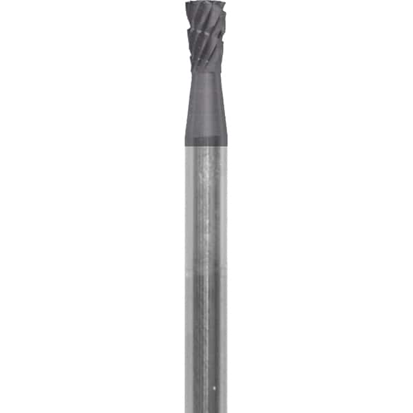 Made in USA - 3/32" Cut Diam, 0.0925" Shank Diam, Inverted Cone Head Chipbreaker Cut Burr - Carbide, 1/8" LOC, 1-1/2" OAL - Americas Industrial Supply