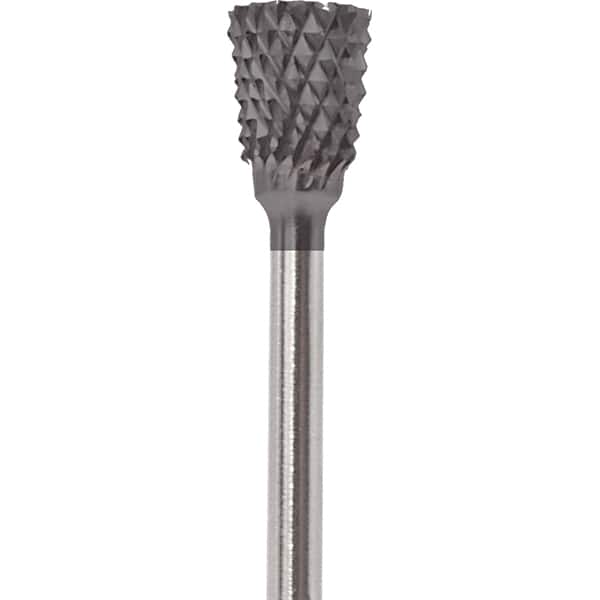 Made in USA - 2.3mm Cut Diam, 0.0925" Shank Diam, Tree with Radius Head Double Cut Burr - Carbide, 4.2mm LOC, 42.2mm OAL - Americas Industrial Supply