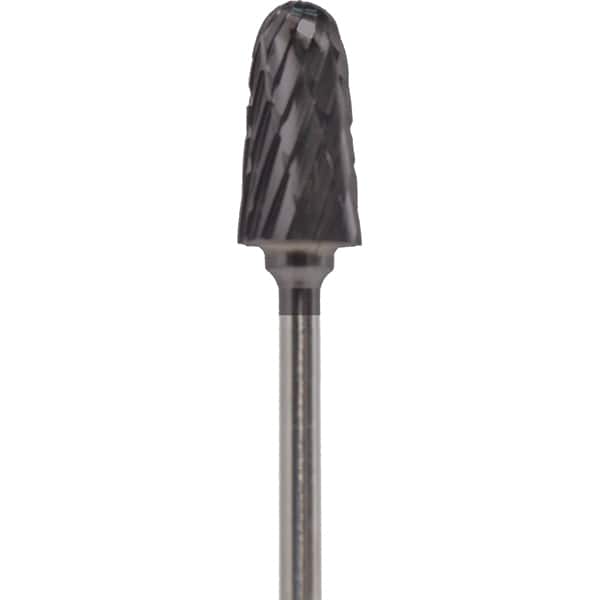 Made in USA - 4mm Cut Diam, 0.0925" Shank Diam, Cone Head Double Cut Burr - Carbide, 12.4mm LOC, 50mm OAL - Americas Industrial Supply