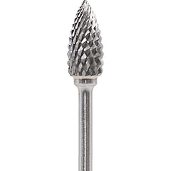 Made in USA - 1/4" Cut Diam, 0.0925" Shank Diam, Flame Head Diamond Cut Burr - Carbide, 1/2" LOC, 2" OAL - Americas Industrial Supply