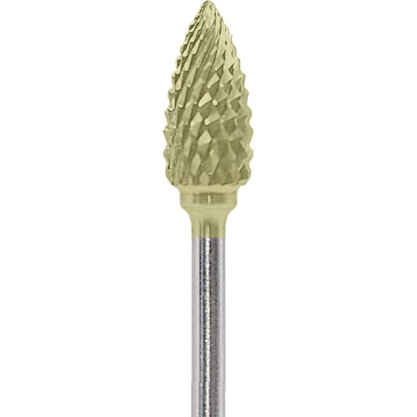 Made in USA - 1/4" Cut Diam, 0.0925" Shank Diam, Flame Head Diamond Cut Burr - Carbide, 1/2" LOC, 2" OAL - Americas Industrial Supply
